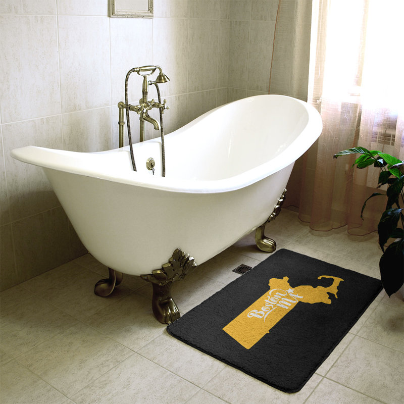 Tapis de bain antidérapant Colors, L 17 po x L 21 po, Noir / Jaune, Boston Sports