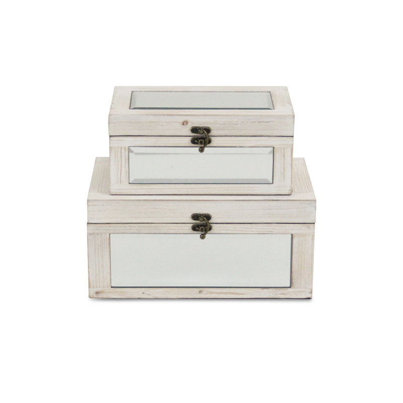 Ensemble de 2 boîtes en bois lavé, Blanc délavé