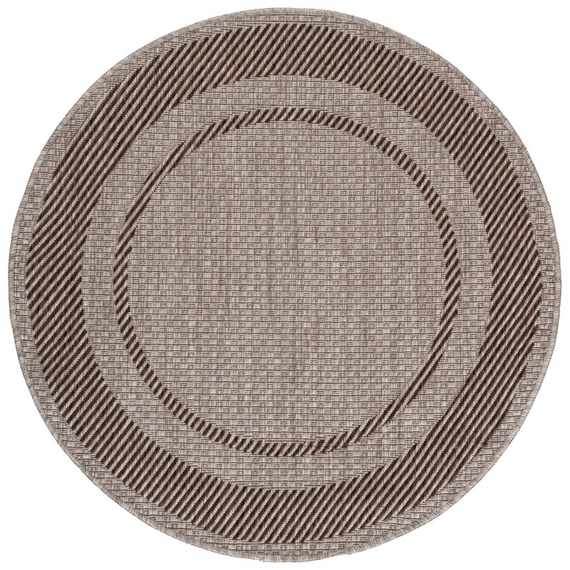 Reid Performance Solid Color Indoor/Outdoor Area Rug, Round 4', Beige/Brown