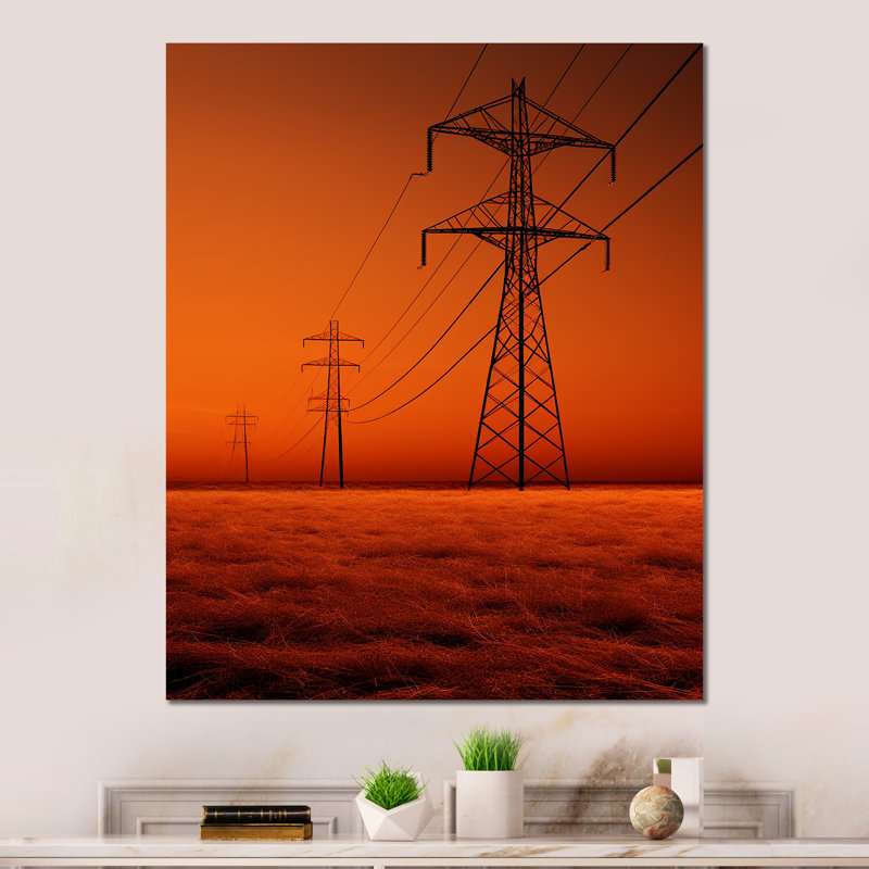 «Copper Conduits Power Lines Firey Sun» sur, H 32 po x l 16 po x P 1 po