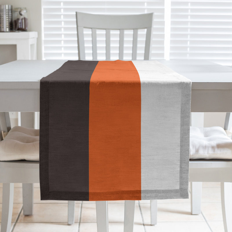 Cleveland Throwback Football Stripes Table Runner, 72" L x 16" W, Cleveland Throwback Football Orange/Gray/Silver