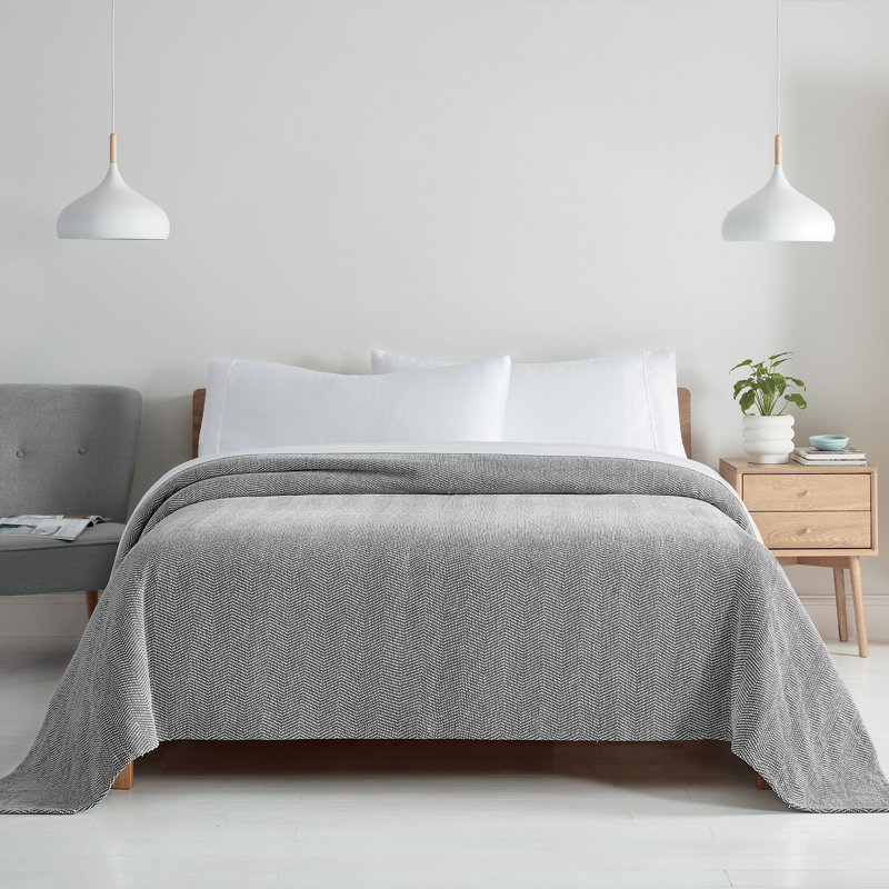 Jeté en mélange de coton toutes saisons, Gris foncé