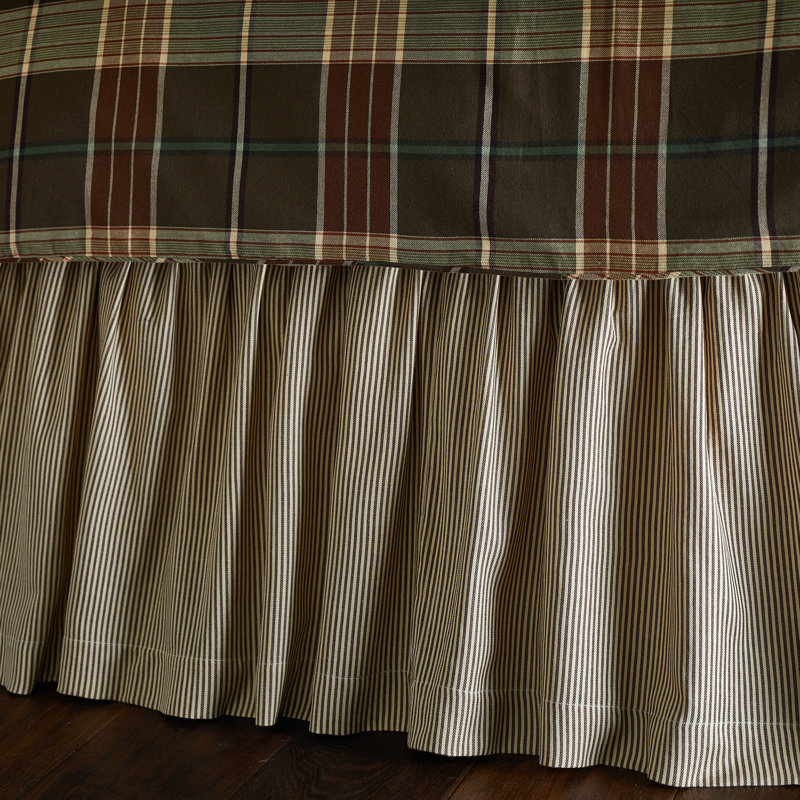 Farmhouse Brown Stripe Gathered Cotton 18" Bed Skirt, Eastern King