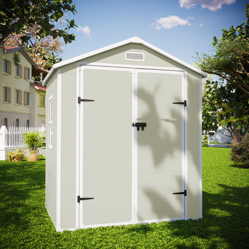 6’ × 4‘ Outdoor Resin Storage Shed With Floor, Beige