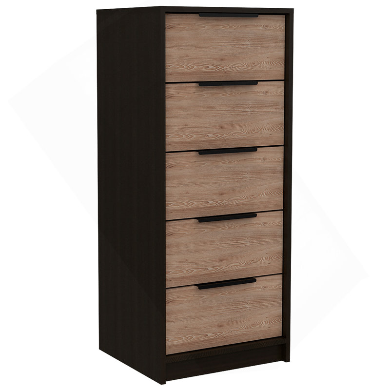 Dresser 42"H, 5 Drawer, Vertical Dresser, Black / Light Oak, Brown/Black