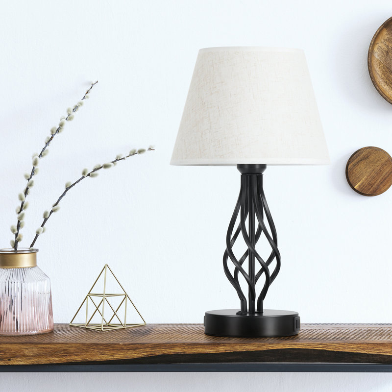 Metal Dual USB Table Lamp with AC Outlet, Linen