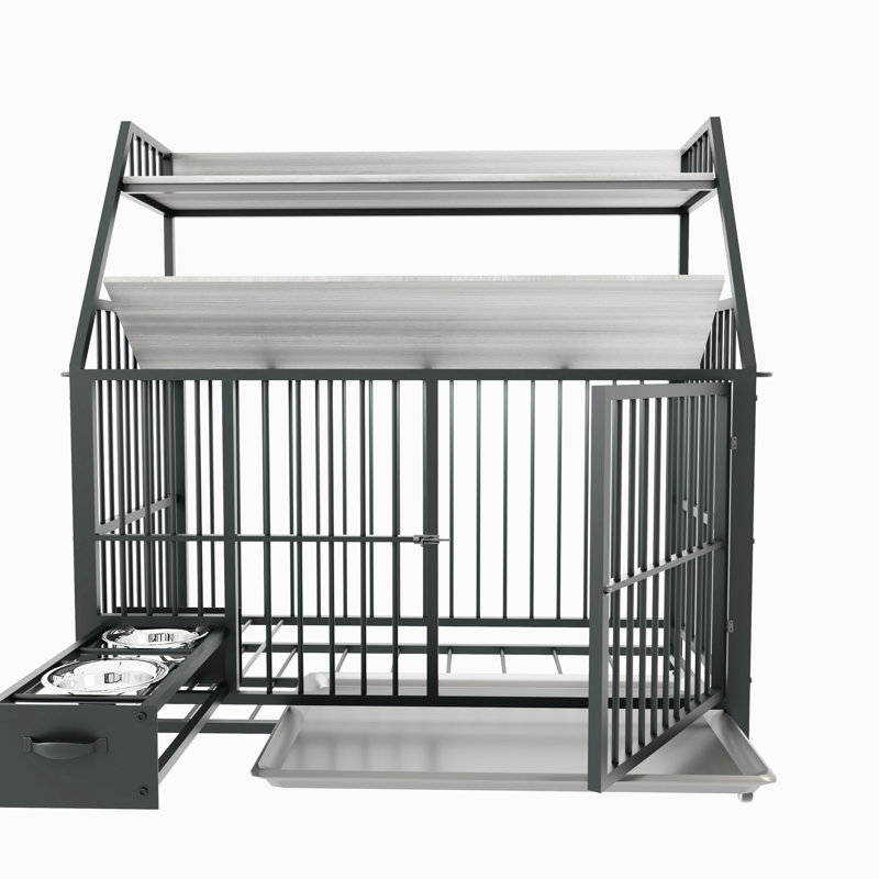 Grande cage en fer pour animaux de compagnie - avec bassins d'eau, rangement pratique, poignées, profondeur, hauteur,