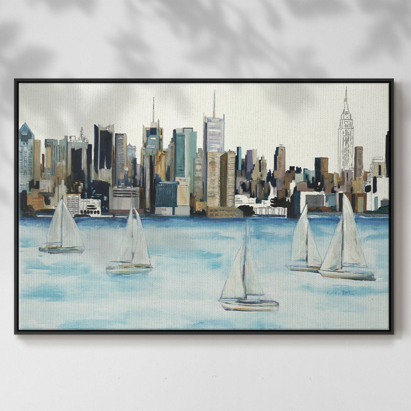 Boat City Boat City - peinture encadrée, H 27 po x l 41 po x P 2 po, Toile avec cadre flottant noir, Non