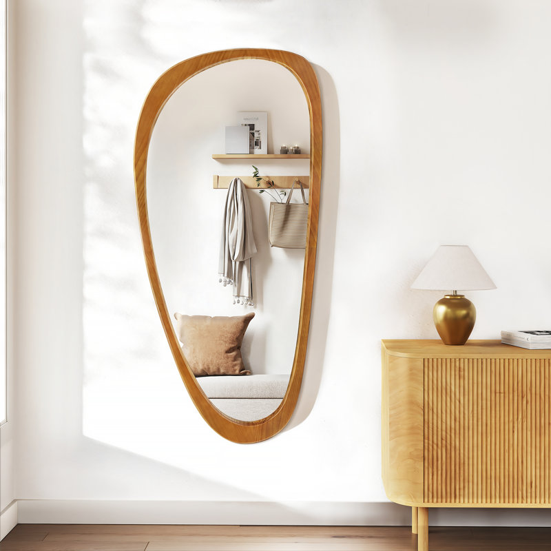 Miroir mural asymétrique en bois massif sculpté Boho L 48 po x l 24 po