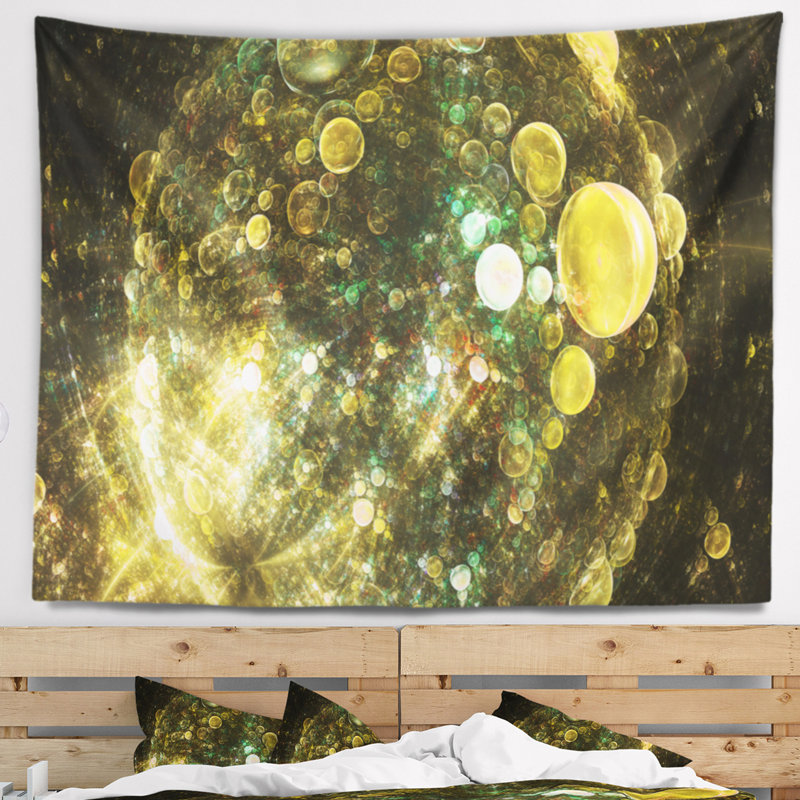 Tapisserie de planète à bulles sphérique jaune abstrait, H 68 po x l 80 po