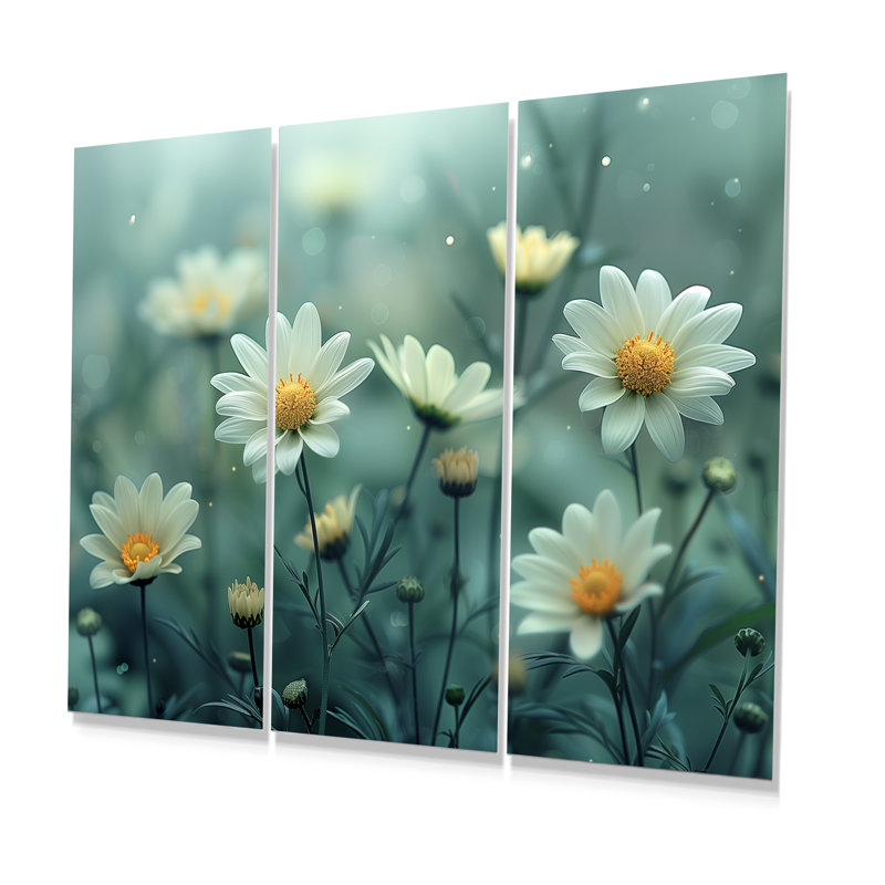 White Winter Nirvana Daisies - Daisies Wall Art Set, Metal, 40" H x 60" W x 1" D