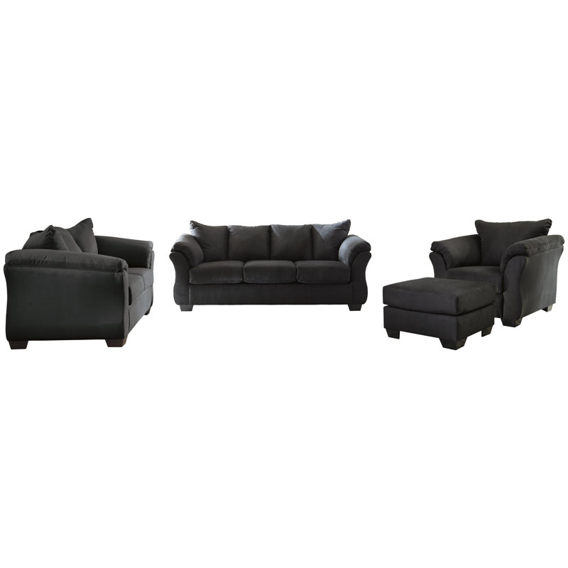 Darcy 4 - Piece Living Room Set, Black 100% Polyester