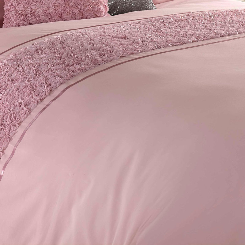 Yolanda Solid Colour Duvet Cover with Pillowcases, Super King Duvet Cover + 2 Standard Pillowcases, Pink