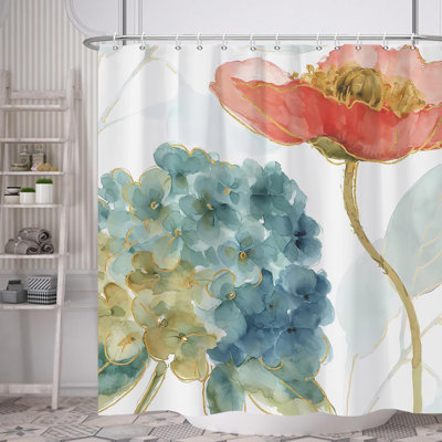 Pack of 1 Watercolor Flower Natural Modern Plant Shower Curtain with Hooks