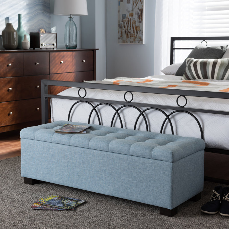 Mesina Polyester Blend Upholstered Storage Bench, Light Blue