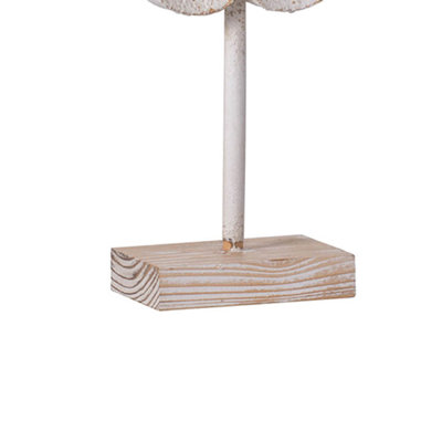 Awan Tabletop Decor, Fleur Scrollwork W Base Stand, White, Brown Wood 17 Inch