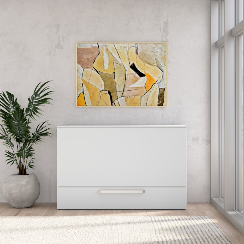 Grand lit escamotable 63W avec tiroir coulissant, Grand, Blanc
