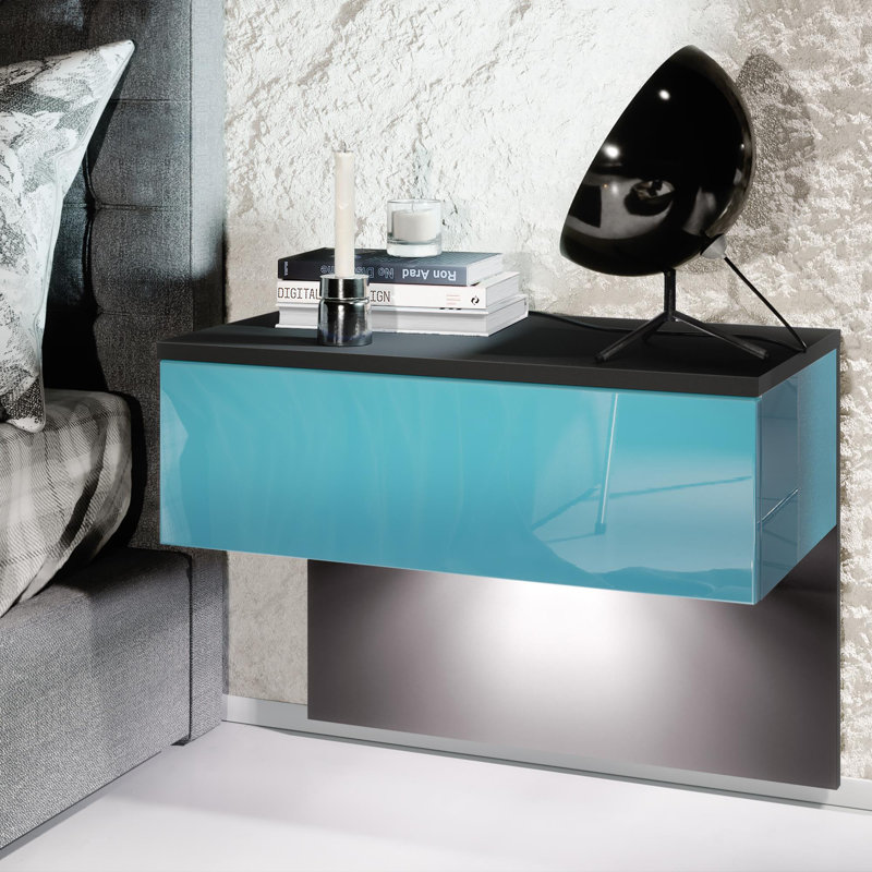 Leeward 60cm W Manufactured Wood Bedside Table, Petrol, Black
