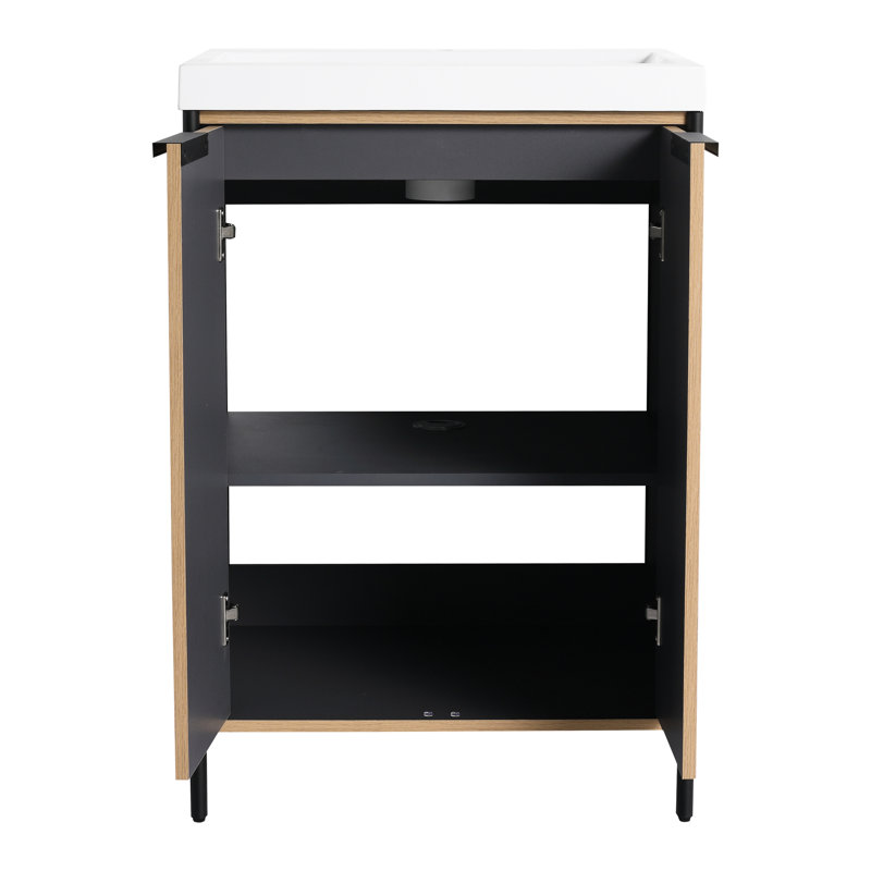 Meuble-lavabo autoportant avec lavabo en résine Fausley. Look contemporain. Portes d'armoire à fermeture en douceur. Vaste espace de rangement. Fabrication en contreplaqué. Caractéristique du style et du bassin de finition café. Options de rangement généreuses.