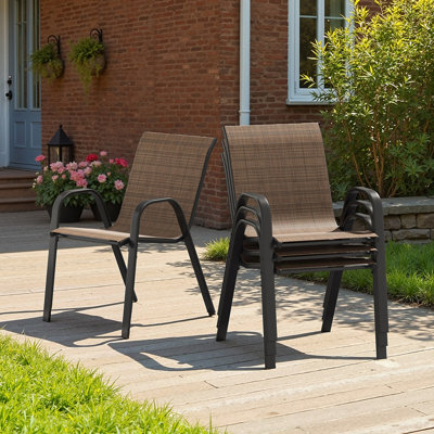 Stackable Textilene Outdoor Dining Chairs Set of 2/4/6, Breathable Patio Armchairs with Metal Frame for Backyard and Balcony