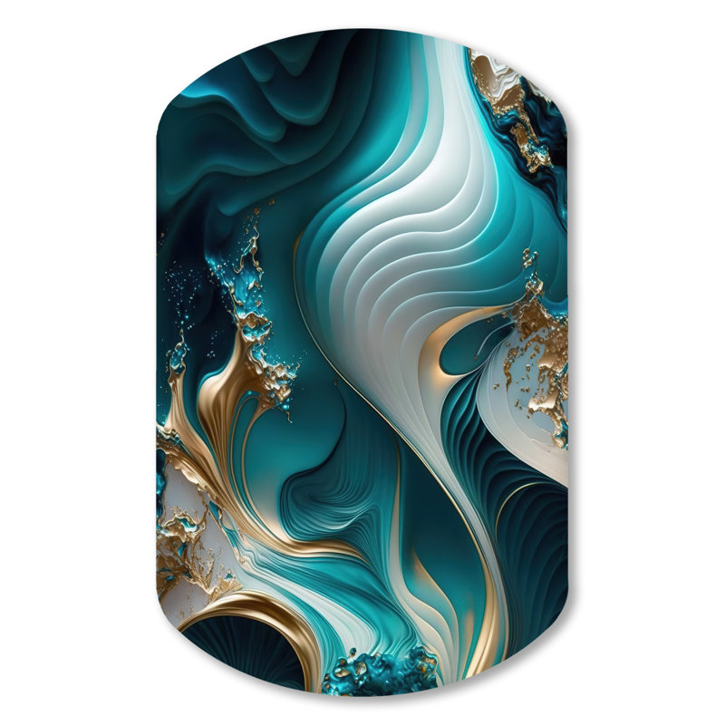 Abstract Geode Turquoise II - Abstract Marble Cylinder Shape Irregular Metal Wall Decor, 31" H x 19" W x 1" D