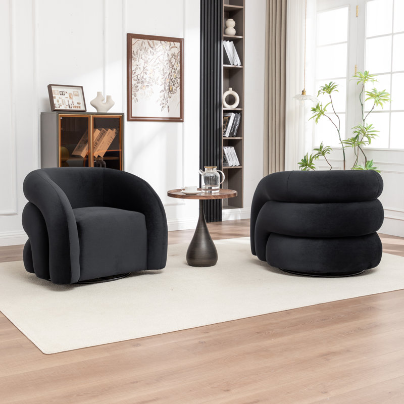 Fauteuil demi-tonneau pivotant rembourré Coyle, Noir