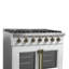 Cuisinière à gaz 36 po Forno Galiano, noir ou blanc et laiton antique, four à convection de 5,36 pieds cubes-108673487