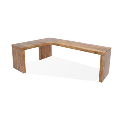 Burlywood L Shaped Solid Wood Corner Writing Desk