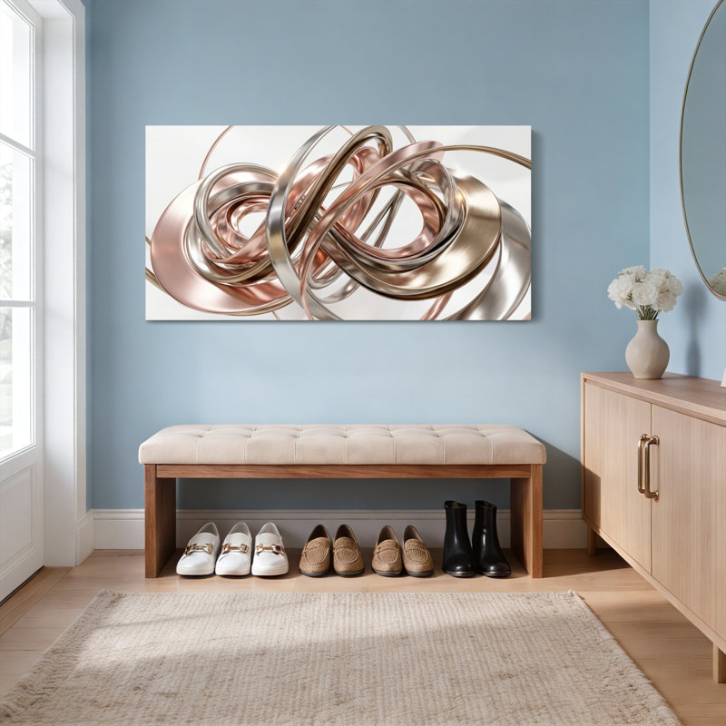 Ensemble de 1 tableau abstrait en métal avec anneaux, imprimé sur toile tendue., H 16 po x l 32 po