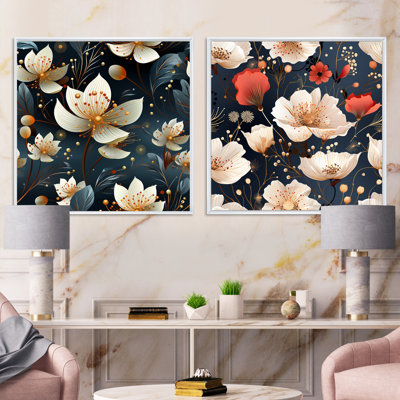 Motif floral bleu foncé et blanc Allure