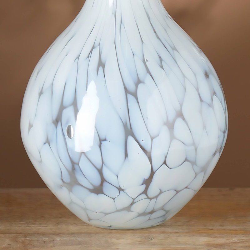 Expobazaar White Splutter Glass Rounded Vase  - Ruby Outside Colour