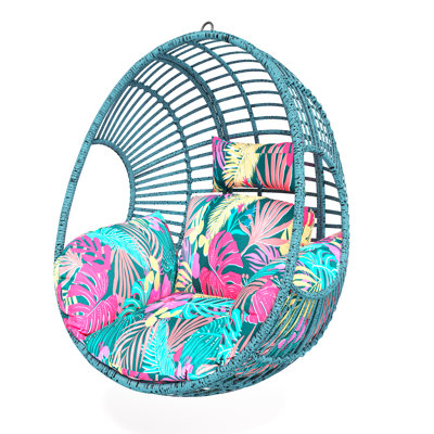 Outdoor/Indoor Wicker Tear Drop Hanging Chair (Stand Not Included), Blue