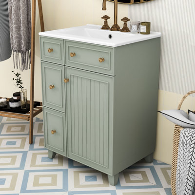 Armoire de meuble-lavabo 24 po avec lavabo en céramique, 2 tiroirs et rangement