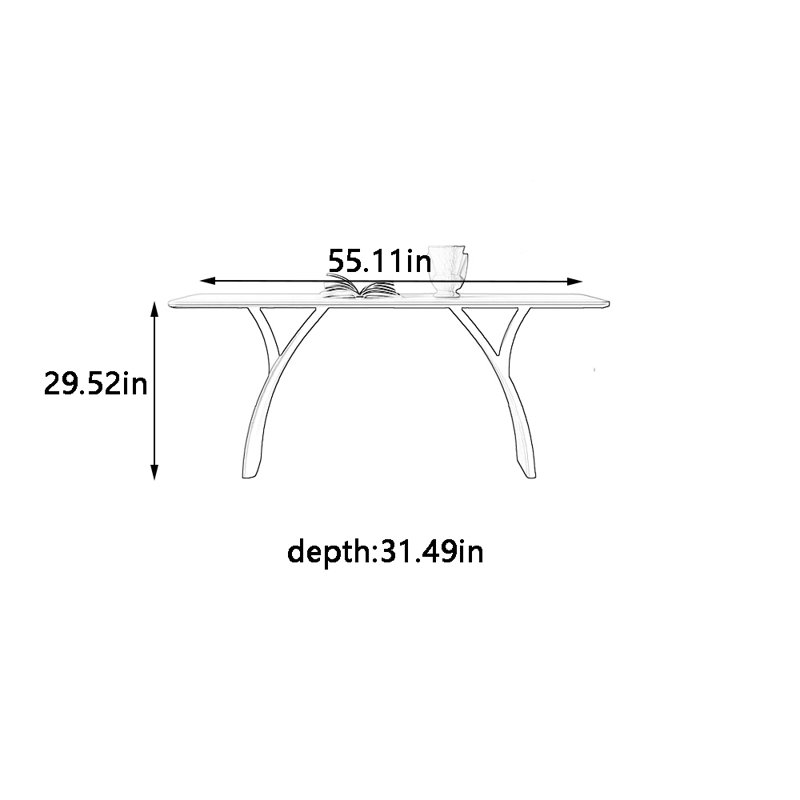 Minimalist retro rectangular dining table, 29.52"H x 55.11"L x 31.49"W