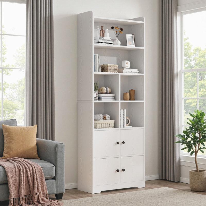 Bibliothèque de rangement à 7 niveaux avec 4 portes et bibliothèque cubique H 74,6 "x l 23,54" Rilion 