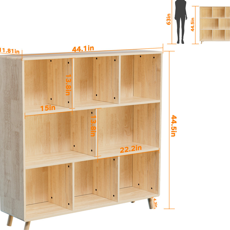 8 rangements en bois de pin avec compartiments optimisés pour la maison et - l 44 po x H 44 po, construction verticale, bibliothèque fixe facile à assembler, conception, stabilité du dossier
