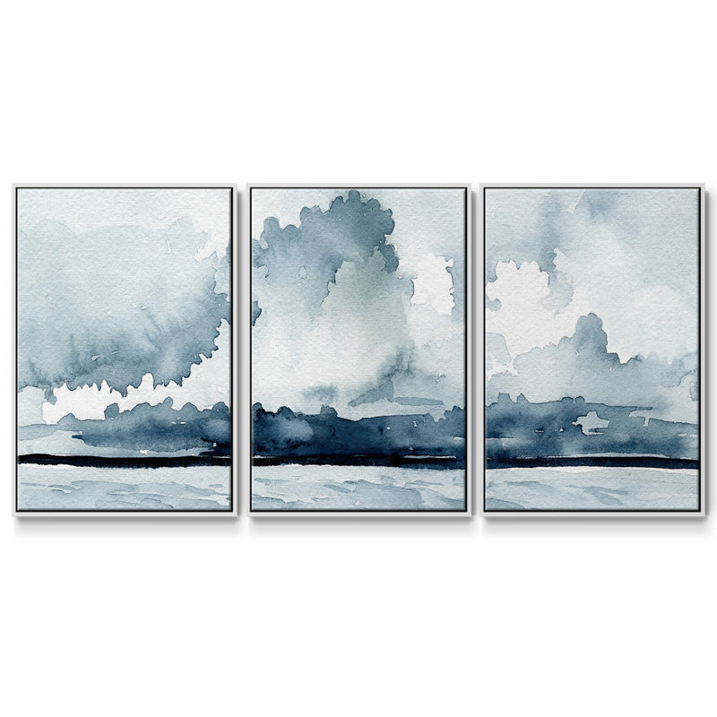 «Passing Rain Storm I» - Toile encadrée à pièces multiples_2740605C, H 40 po x l 78 po x P 2 po, Cadre blanc