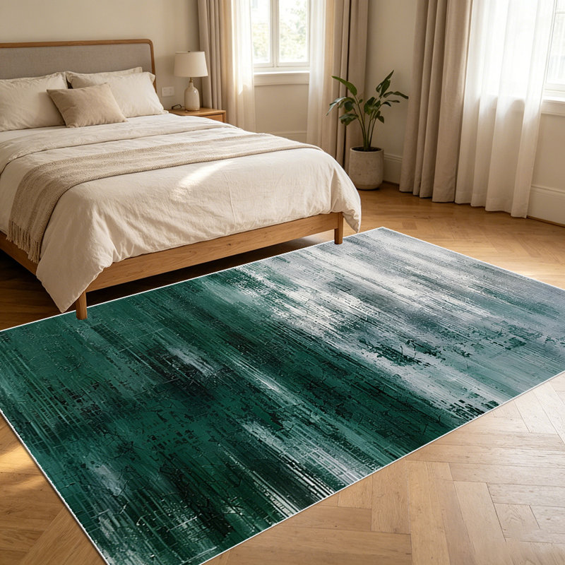 1PC Emerald Green & Grey Abstract Brushstroke area rugs for Living Room, Soft and Comfortable, Suitable for all seasons, easy-to-maintain, machine washable Indoor floor mat, Under Table Farmhouse suitable for dining room, bedroom, entryway, kitchen,