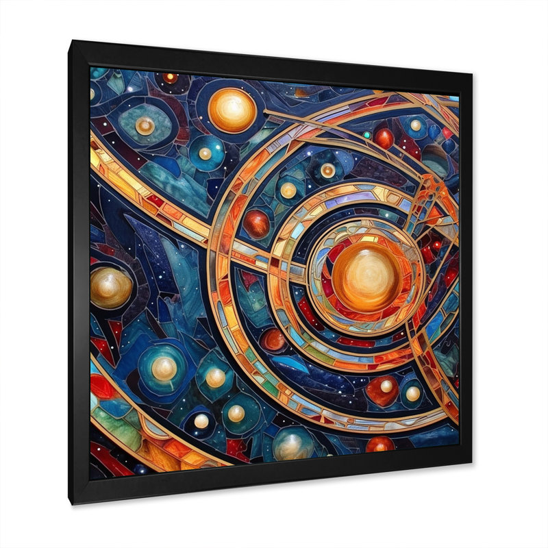 Impression sur toile «Orange Galactic Universe I», H 24 po x l 24 po x P 1 po, Cadre photo noir