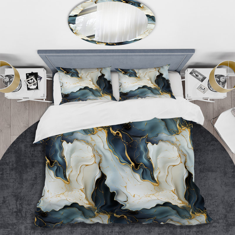 Literie en marbre doré indémodable Classic Delights II, Housse de couette pour grand lit et 2 taies décor