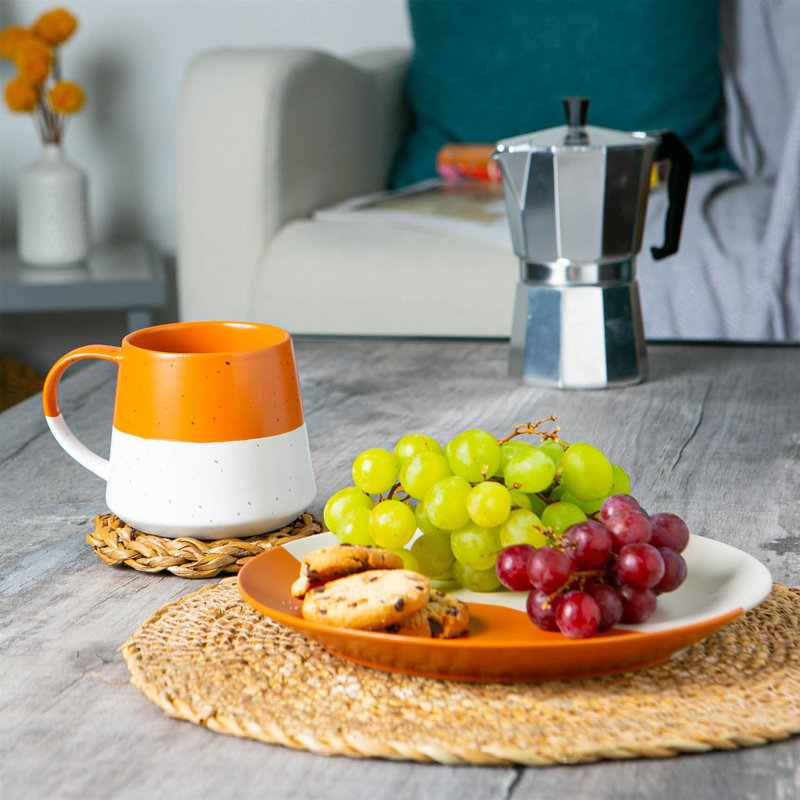 Nicola Spring - Dipped Flecked Stoneware Belly Mug & Plate - 20.5cm, Burnt Orange