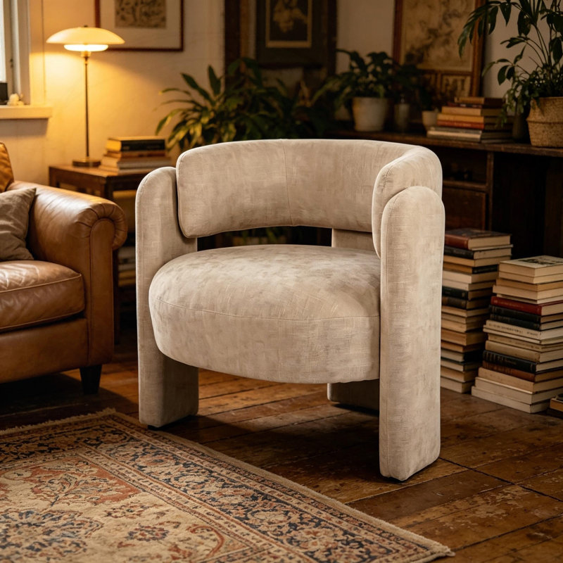 Chaise d'appoint moderne à dossier creux avec tissu texturé gris, Grey Fabric