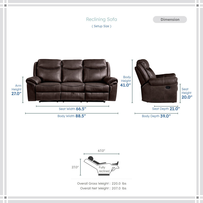 Bayshore Modern & Contemporary Breathable Faux Leather 3-Piece Living Room Set with Integrated Power Console, Tab Pull Recline & USB Charging Ports