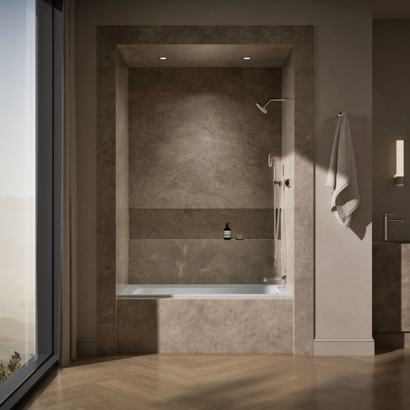 Archer Alcove Bath with Bask Heated Surface, Tile Flange and Right-Hand Drain, Ice Gray, Right