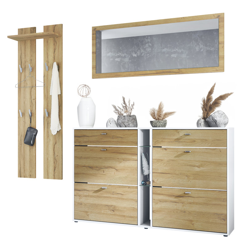 Orlando Hall Tree 215cm Wide with Shoe Storage, Natural Oak/White