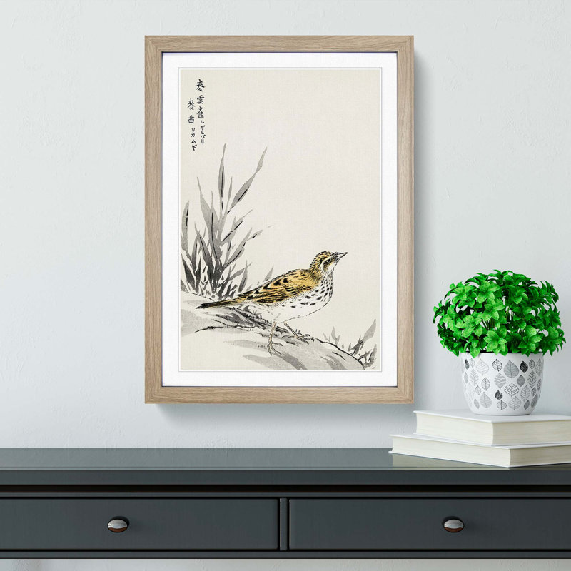 Chinese Tree-Pipit by Numata Kashu - Picture Frame Painting Print, 87cm H x 62cm W x 2cm D, Oak Framed