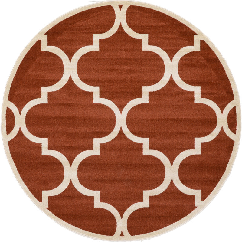 Tapis rouge rouille / blanc Molly, Rond 8 pi
