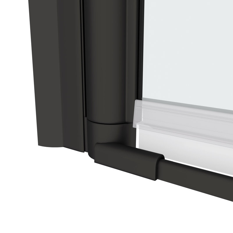 Stainless Steel Handle Pivot Shower Door - 1/4" Tempered Glass Black Big Adjustment With For Bathroom, Black 