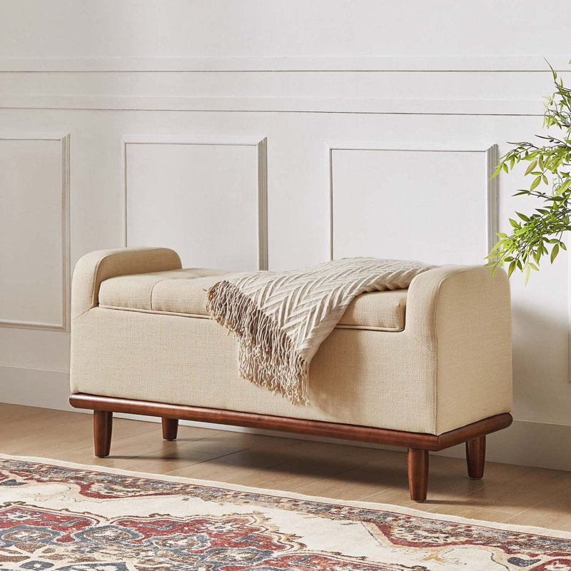 Polyester Upholstered Storage Bench, Linen