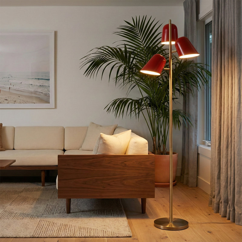 Lampe Culver Tree, laiton vieilli, abat-jour rouge cramoisi, Rouge